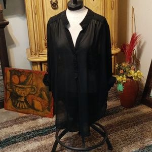 Womens Black long sheer blouse TEENBELL Long sleeve Sz Med Large